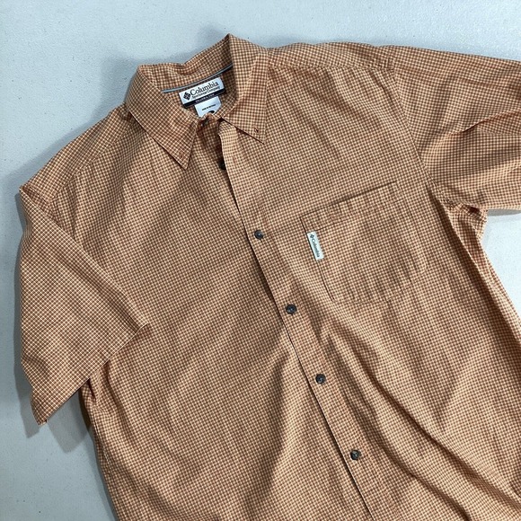 Columbia Button Down Men's Large Orange Check‎ Short Sleeve Cotton Sportswear - Picture 1 of 7